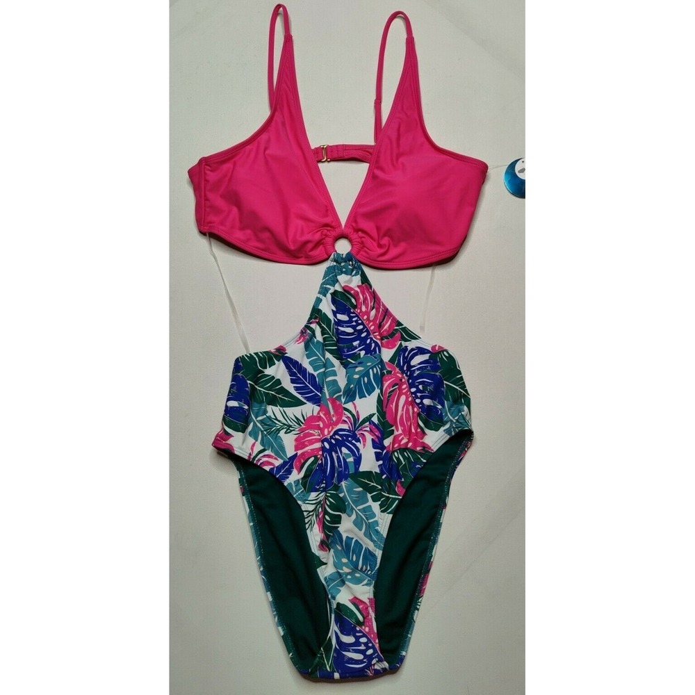 Decree Women 2XL Floral Leaf Print Medium Coverage Pink‎ One Piece Swimsuit NEW